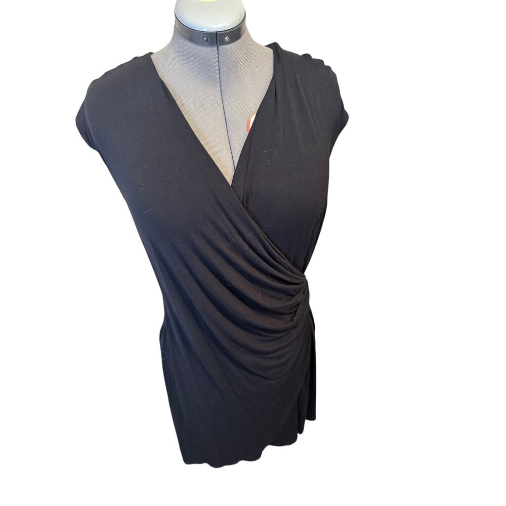 Tommy Bahama Black Stretch Faux Wrap Sleeveless Ruched Dress Size Large